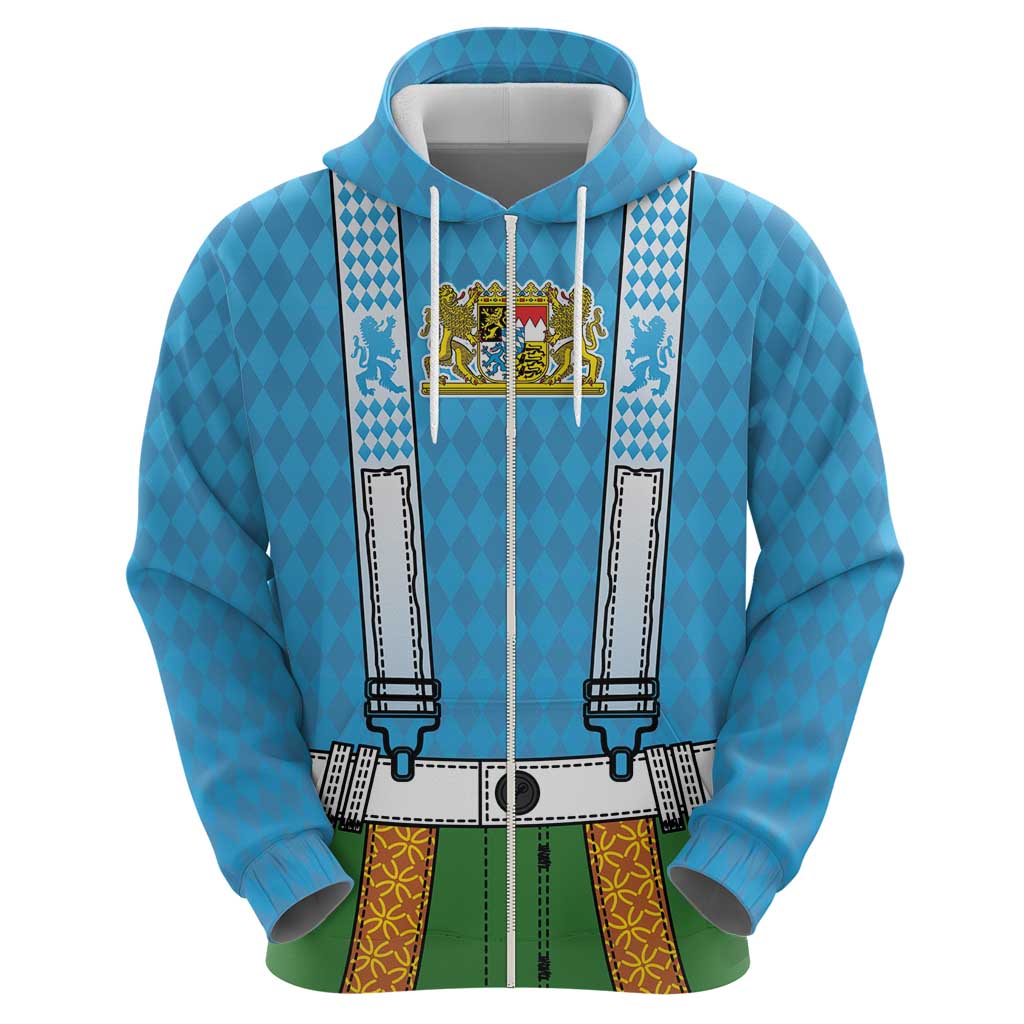 Bavarian Lederhosen Costume Style Zip Hoodie Lions Rautenflagge Pattern - Wonder Print Shop