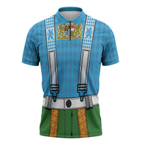 Bavarian Lederhosen Costume Style Zipper Polo Shirt Lions Rautenflagge Pattern - Wonder Print Shop