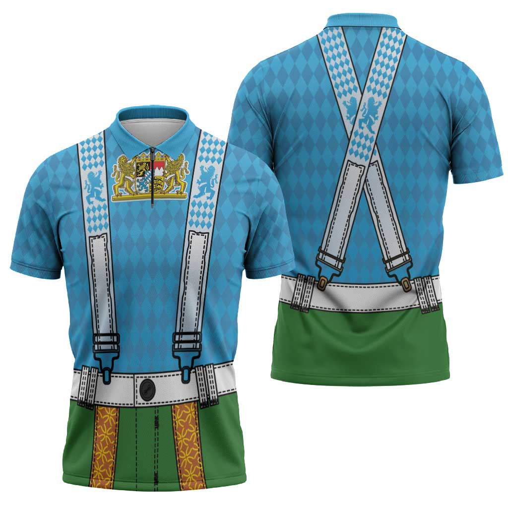 Bavarian Lederhosen Costume Style Zipper Polo Shirt Lions Rautenflagge Pattern - Wonder Print Shop