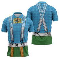 Bavarian Lederhosen Costume Style Zipper Polo Shirt Lions Rautenflagge Pattern - Wonder Print Shop