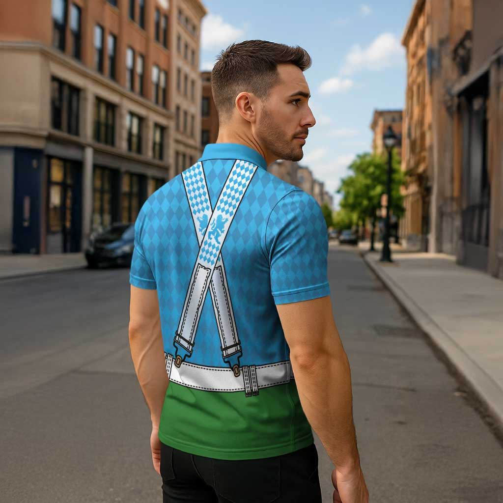 Bavarian Lederhosen Costume Style Zipper Polo Shirt Lions Rautenflagge Pattern - Wonder Print Shop