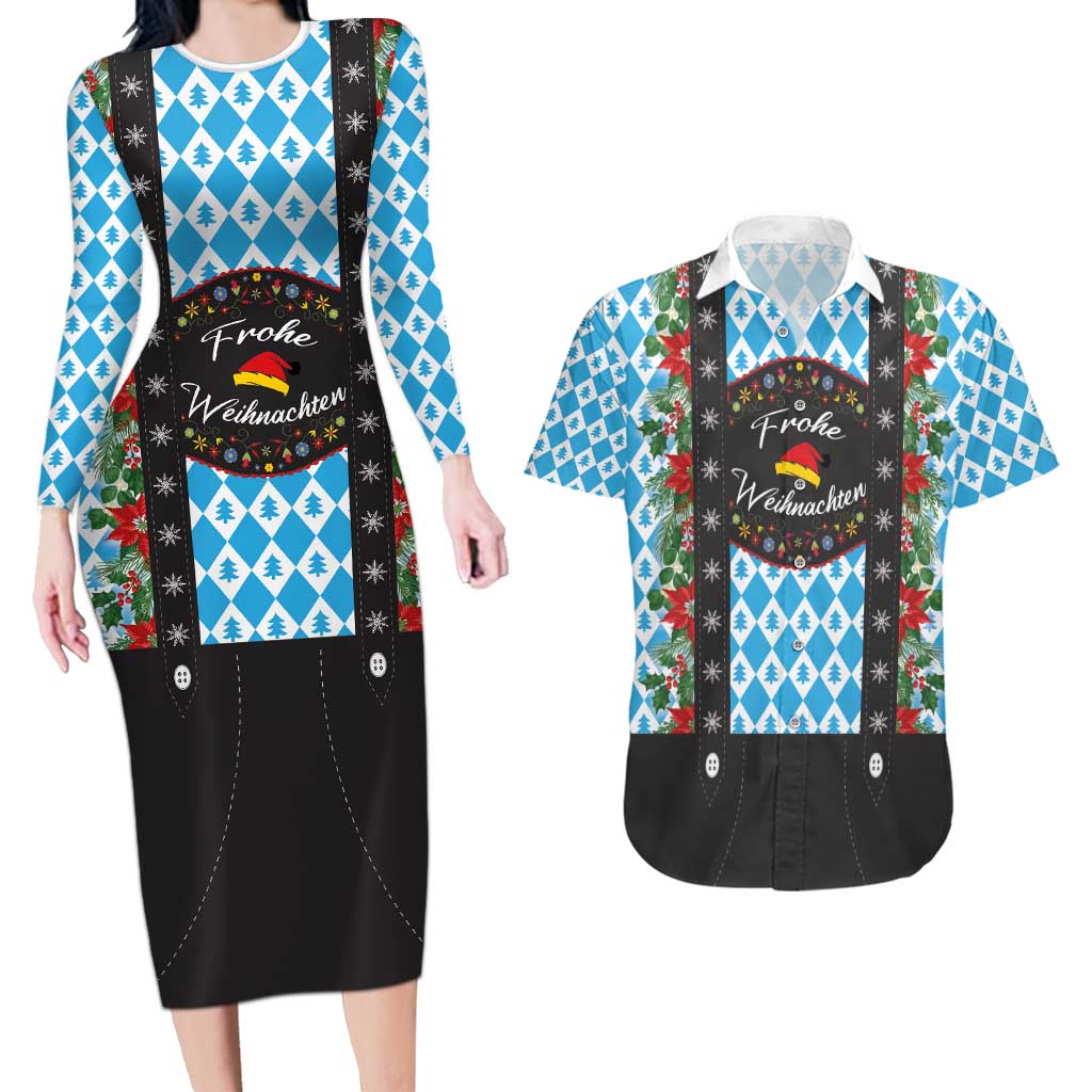 German Christmas Couples Matching Long Sleeve Bodycon Dress and Hawaiian Shirt Lederhosen Weihnachten Style with Bavaria Pattern - Wonder Print Shop