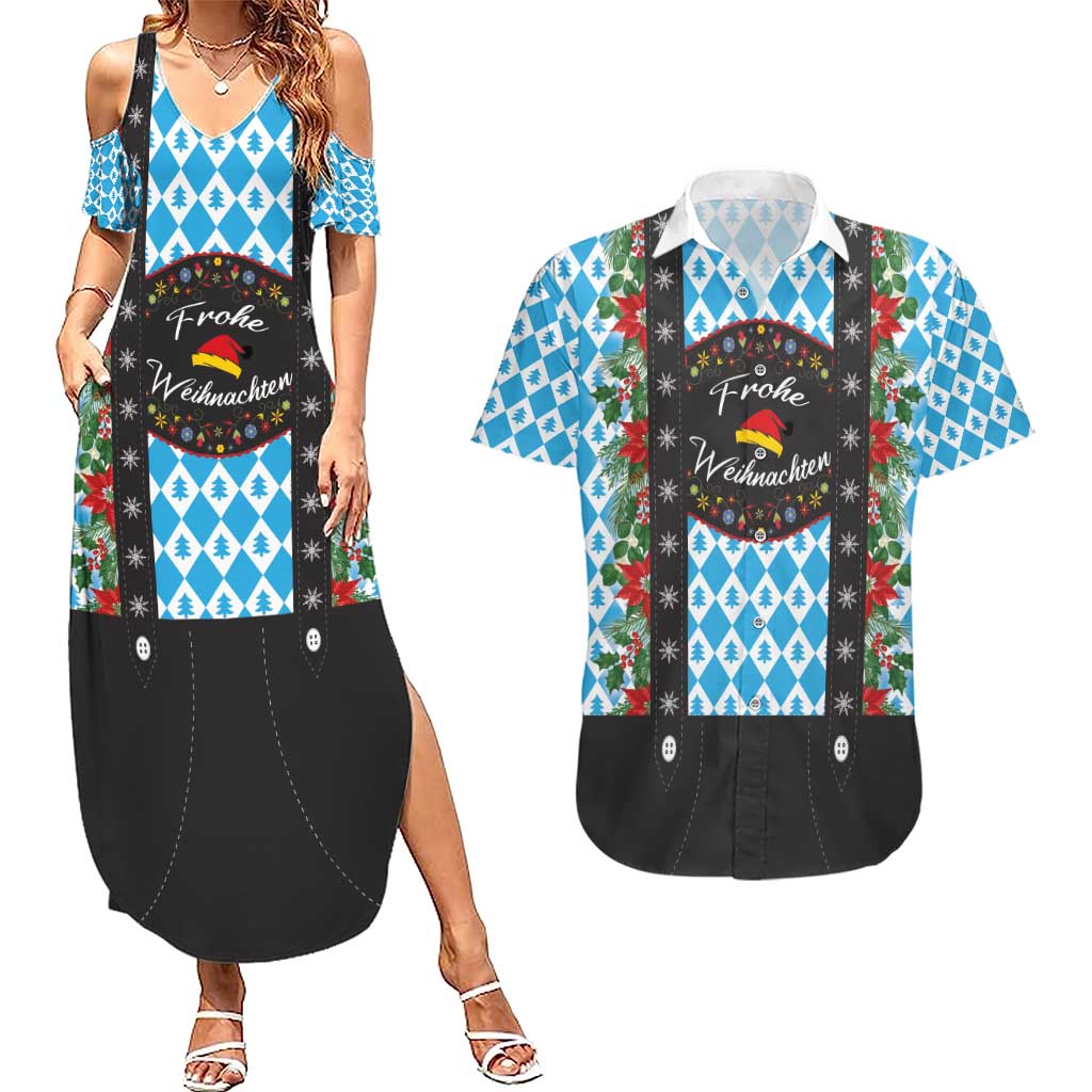 German Christmas Couples Matching Summer Maxi Dress and Hawaiian Shirt Lederhosen Weihnachten Style with Bavaria Pattern - Wonder Print Shop