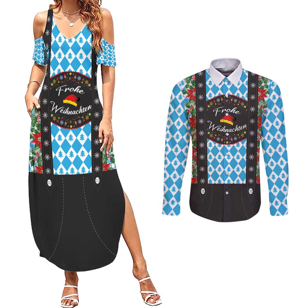 German Christmas Couples Matching Summer Maxi Dress and Long Sleeve Button Shirt Lederhosen Weihnachten Style with Bavaria Pattern - Wonder Print Shop