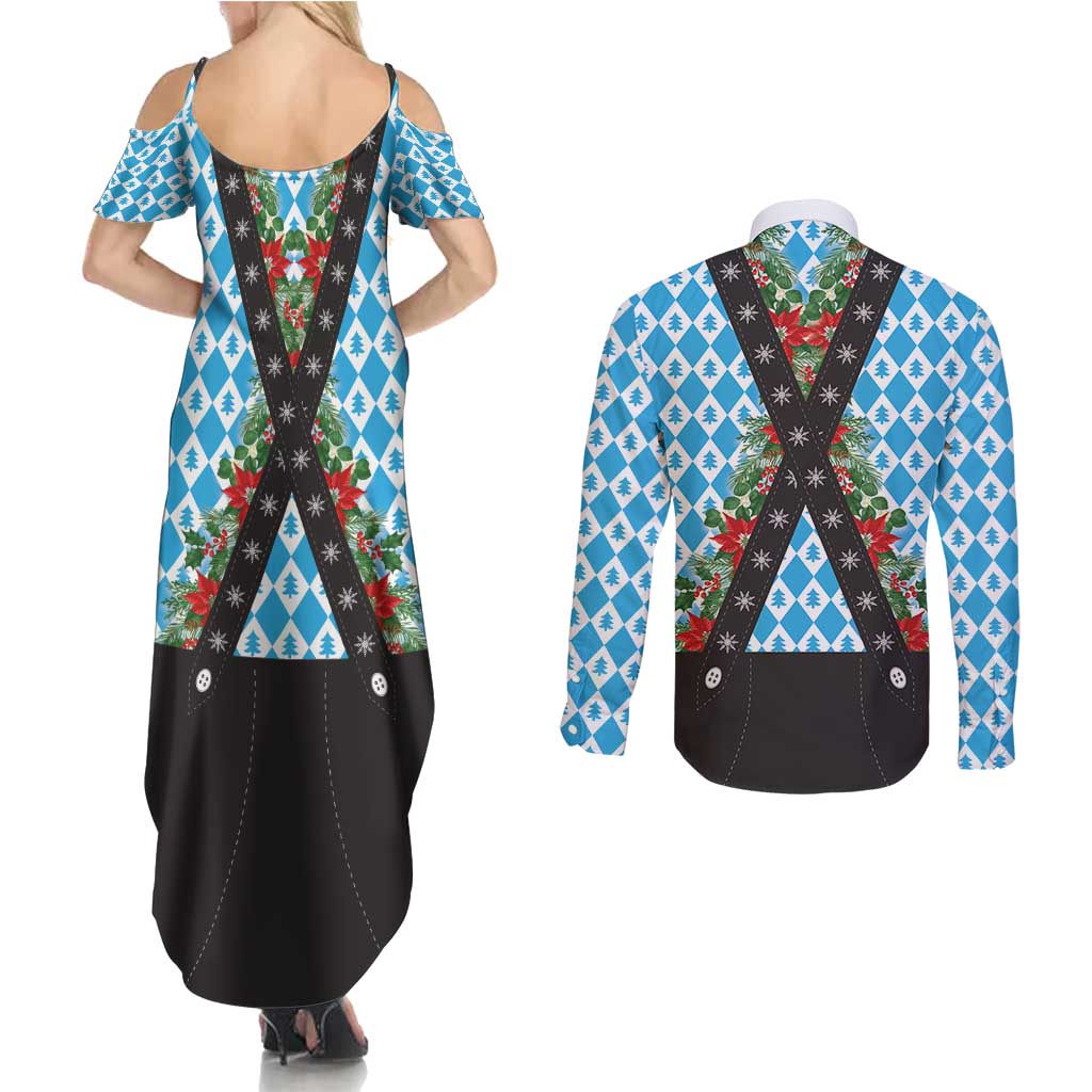 German Christmas Couples Matching Summer Maxi Dress and Long Sleeve Button Shirt Lederhosen Weihnachten Style with Bavaria Pattern - Wonder Print Shop