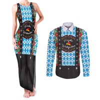 German Christmas Couples Matching Tank Maxi Dress and Long Sleeve Button Shirt Lederhosen Weihnachten Style with Bavaria Pattern - Wonder Print Shop