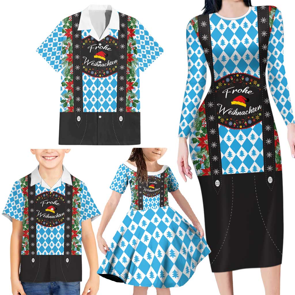 German Christmas Family Matching Long Sleeve Bodycon Dress and Hawaiian Shirt Lederhosen Weihnachten Style with Bavaria Pattern - Wonder Print Shop