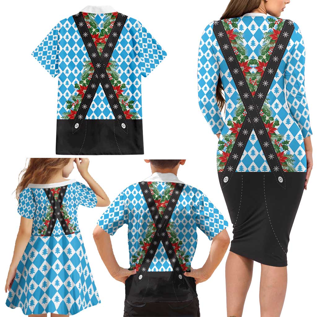 German Christmas Family Matching Long Sleeve Bodycon Dress and Hawaiian Shirt Lederhosen Weihnachten Style with Bavaria Pattern - Wonder Print Shop