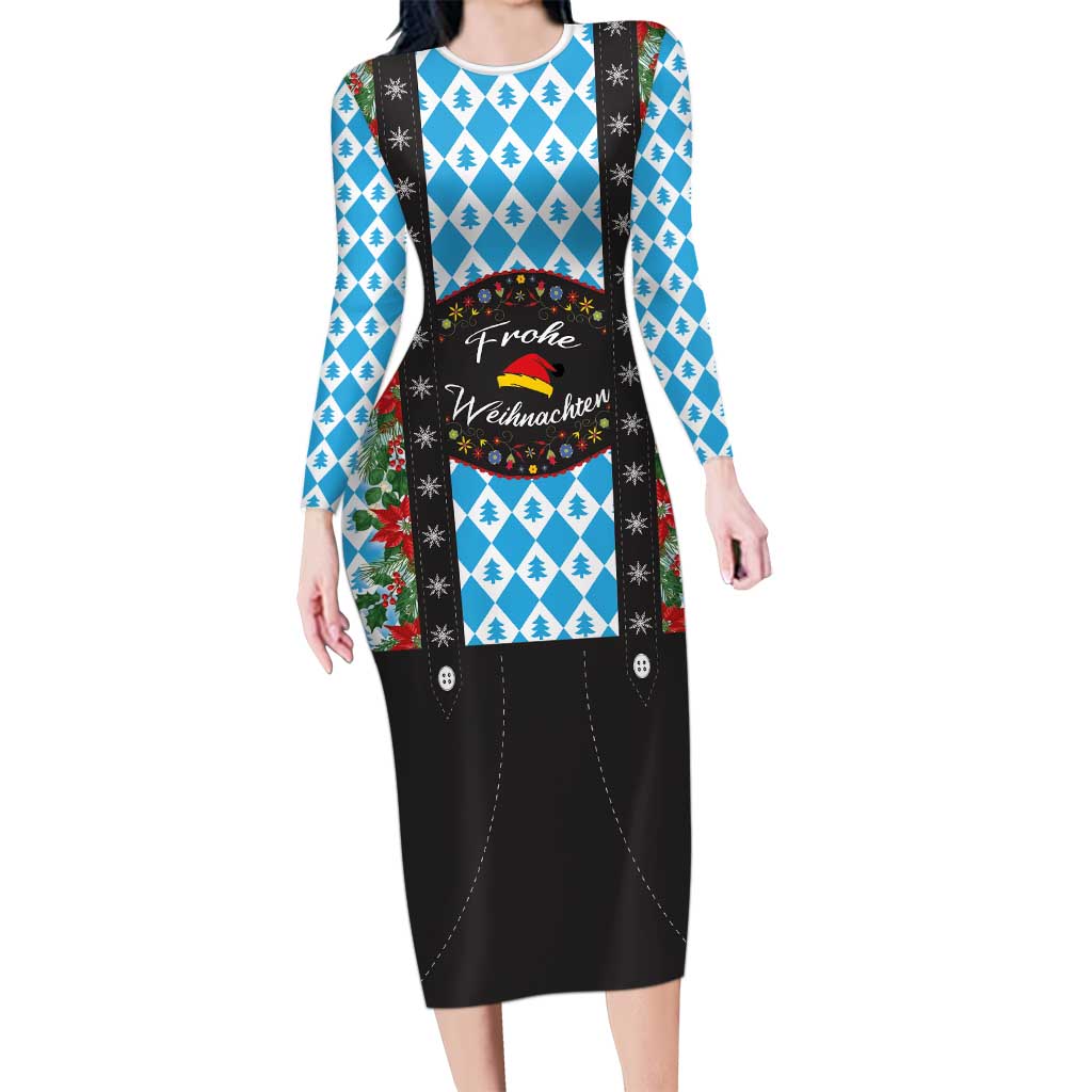 German Christmas Family Matching Long Sleeve Bodycon Dress and Hawaiian Shirt Lederhosen Weihnachten Style with Bavaria Pattern - Wonder Print Shop