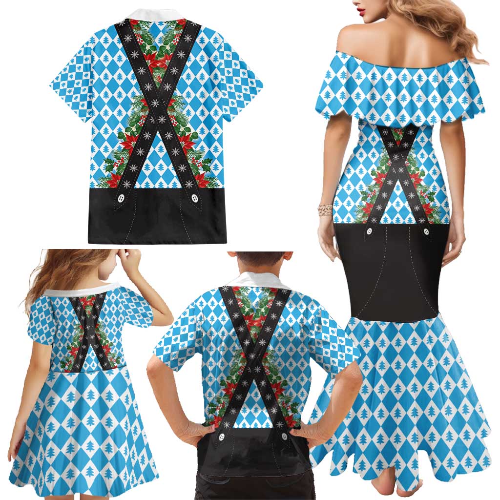 German Christmas Family Matching Mermaid Dress and Hawaiian Shirt Lederhosen Weihnachten Style with Bavaria Pattern - Wonder Print Shop