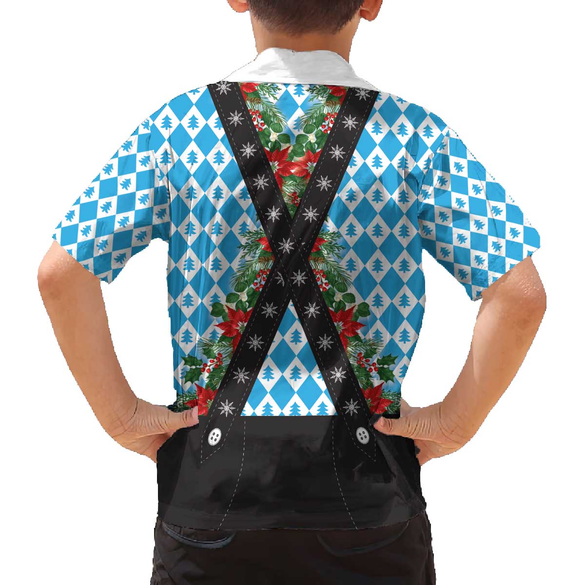 German Christmas Family Matching Off The Shoulder Long Sleeve Dress and Hawaiian Shirt Lederhosen Weihnachten Style with Bavaria Pattern - Wonder Print Shop