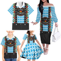 German Christmas Family Matching Off The Shoulder Long Sleeve Dress and Hawaiian Shirt Lederhosen Weihnachten Style with Bavaria Pattern - Wonder Print Shop