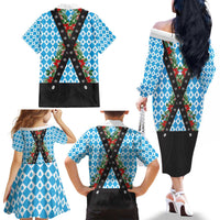 German Christmas Family Matching Off The Shoulder Long Sleeve Dress and Hawaiian Shirt Lederhosen Weihnachten Style with Bavaria Pattern - Wonder Print Shop
