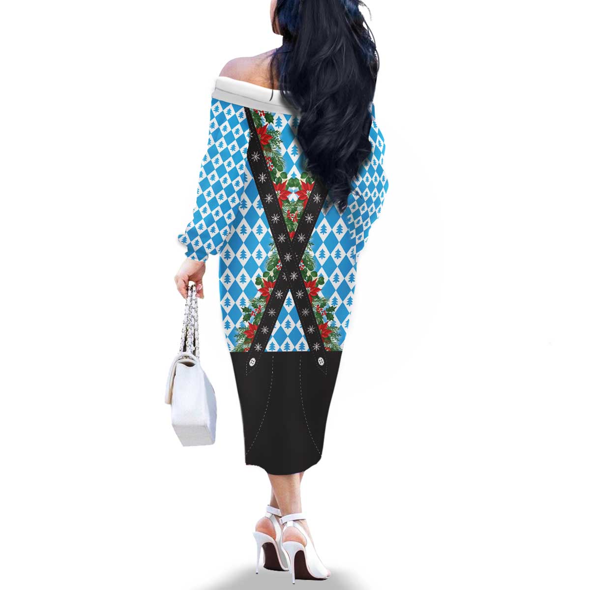 German Christmas Family Matching Off The Shoulder Long Sleeve Dress and Hawaiian Shirt Lederhosen Weihnachten Style with Bavaria Pattern - Wonder Print Shop