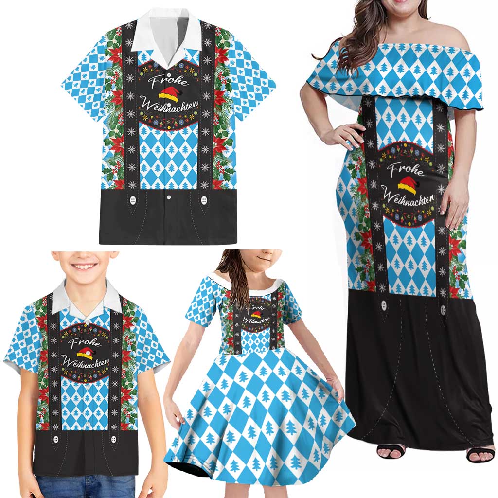 German Christmas Family Matching Off Shoulder Maxi Dress and Hawaiian Shirt Lederhosen Weihnachten Style with Bavaria Pattern - Wonder Print Shop