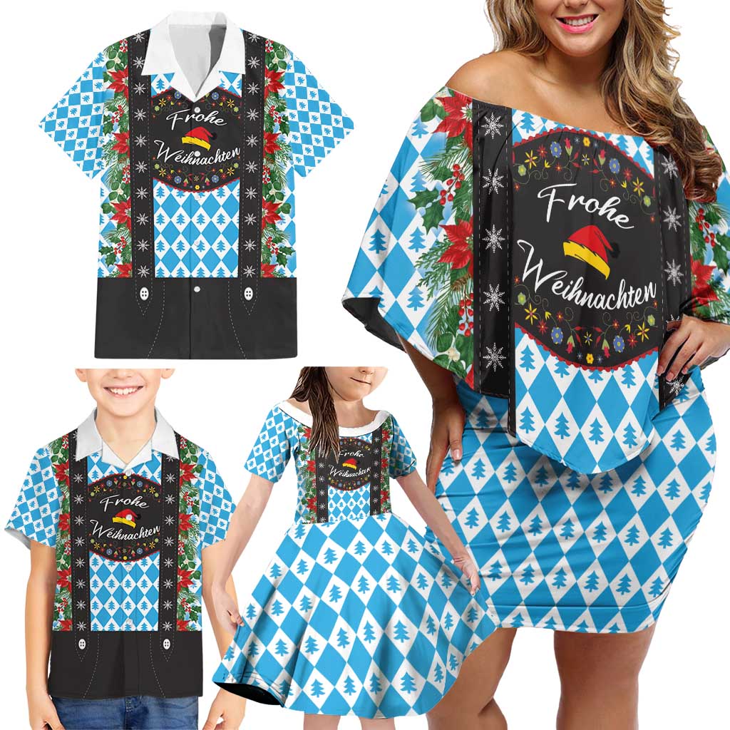 German Christmas Family Matching Off Shoulder Short Dress and Hawaiian Shirt Lederhosen Weihnachten Style with Bavaria Pattern - Wonder Print Shop