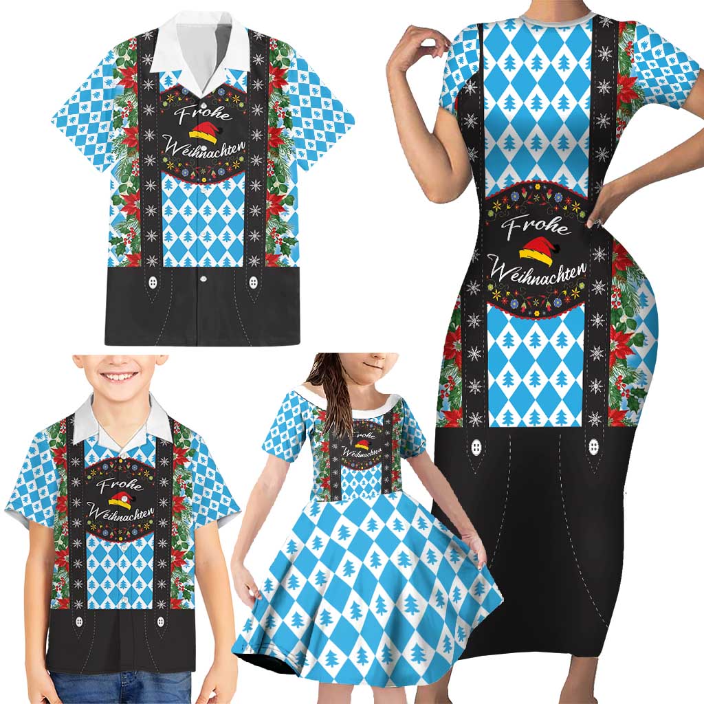 German Christmas Family Matching Short Sleeve Bodycon Dress and Hawaiian Shirt Lederhosen Weihnachten Style with Bavaria Pattern - Wonder Print Shop