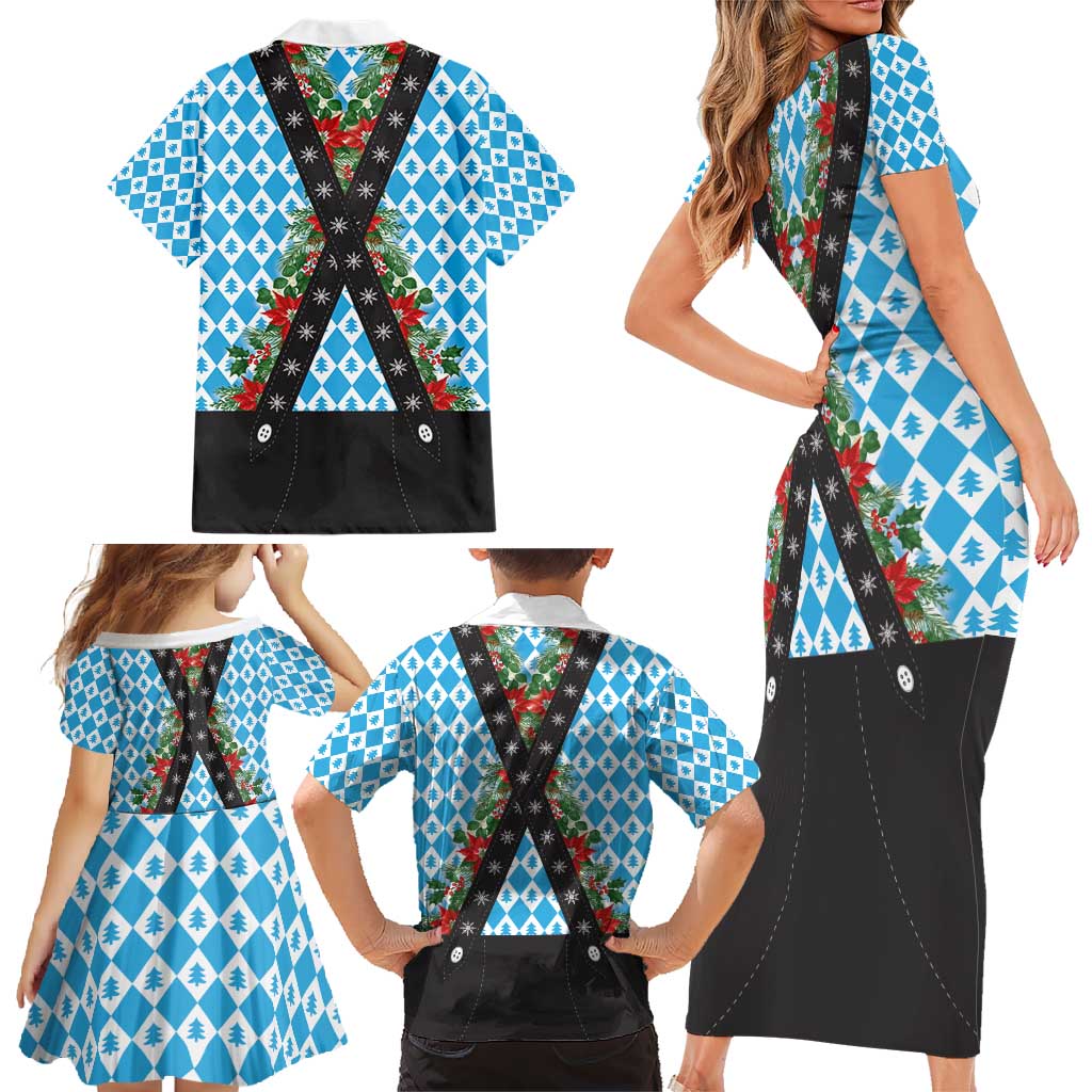 German Christmas Family Matching Short Sleeve Bodycon Dress and Hawaiian Shirt Lederhosen Weihnachten Style with Bavaria Pattern - Wonder Print Shop