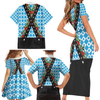 German Christmas Family Matching Short Sleeve Bodycon Dress and Hawaiian Shirt Lederhosen Weihnachten Style with Bavaria Pattern - Wonder Print Shop