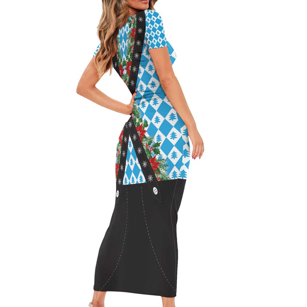 German Christmas Family Matching Short Sleeve Bodycon Dress and Hawaiian Shirt Lederhosen Weihnachten Style with Bavaria Pattern - Wonder Print Shop