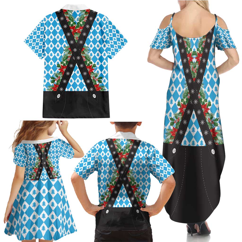German Christmas Family Matching Summer Maxi Dress and Hawaiian Shirt Lederhosen Weihnachten Style with Bavaria Pattern - Wonder Print Shop