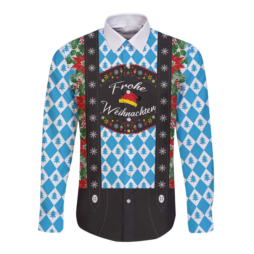 German Christmas Long Sleeve Button Shirt Lederhosen Weihnachten Style with Bavaria Pattern - Wonder Print Shop
