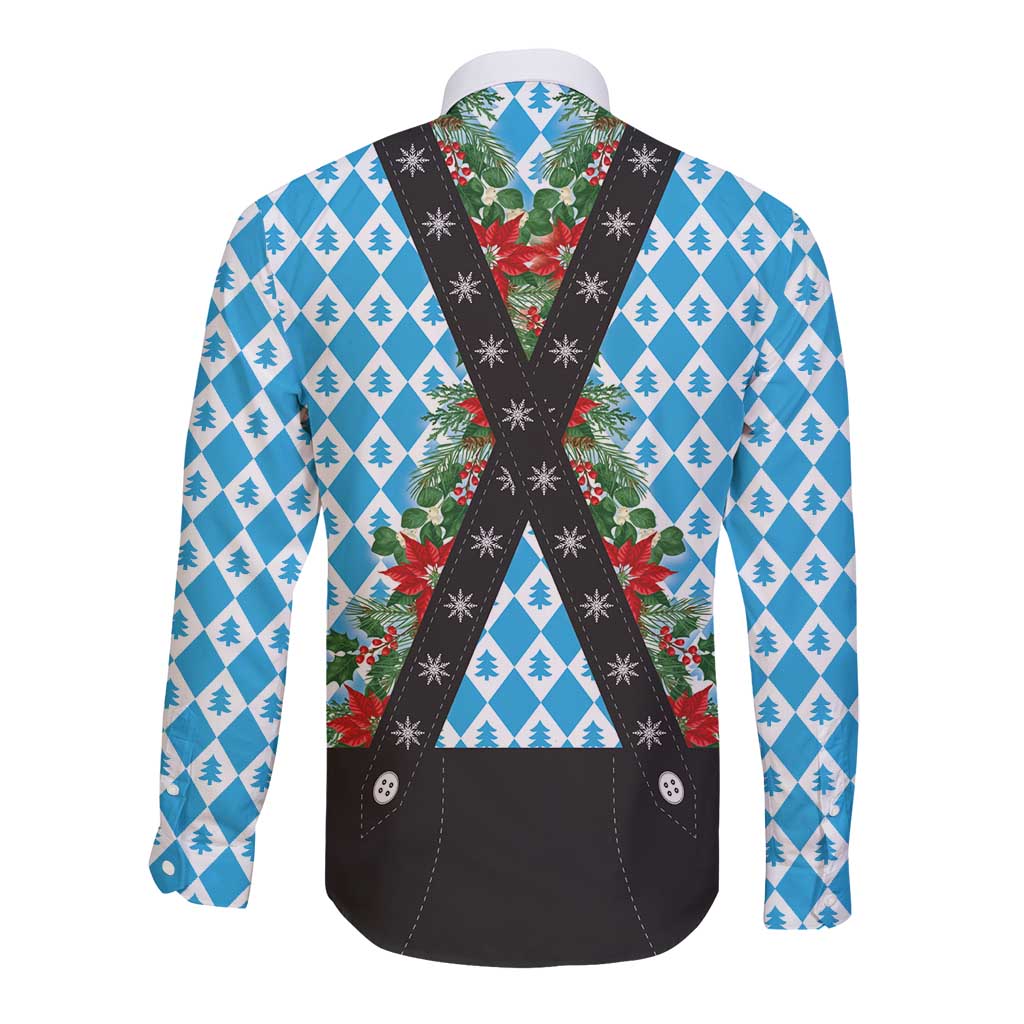 German Christmas Long Sleeve Button Shirt Lederhosen Weihnachten Style with Bavaria Pattern - Wonder Print Shop