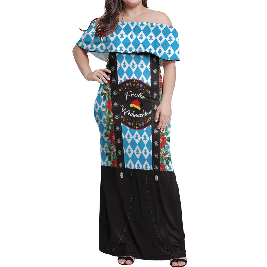 German Christmas Off Shoulder Maxi Dress Lederhosen Weihnachten Style with Bavaria Pattern - Wonder Print Shop