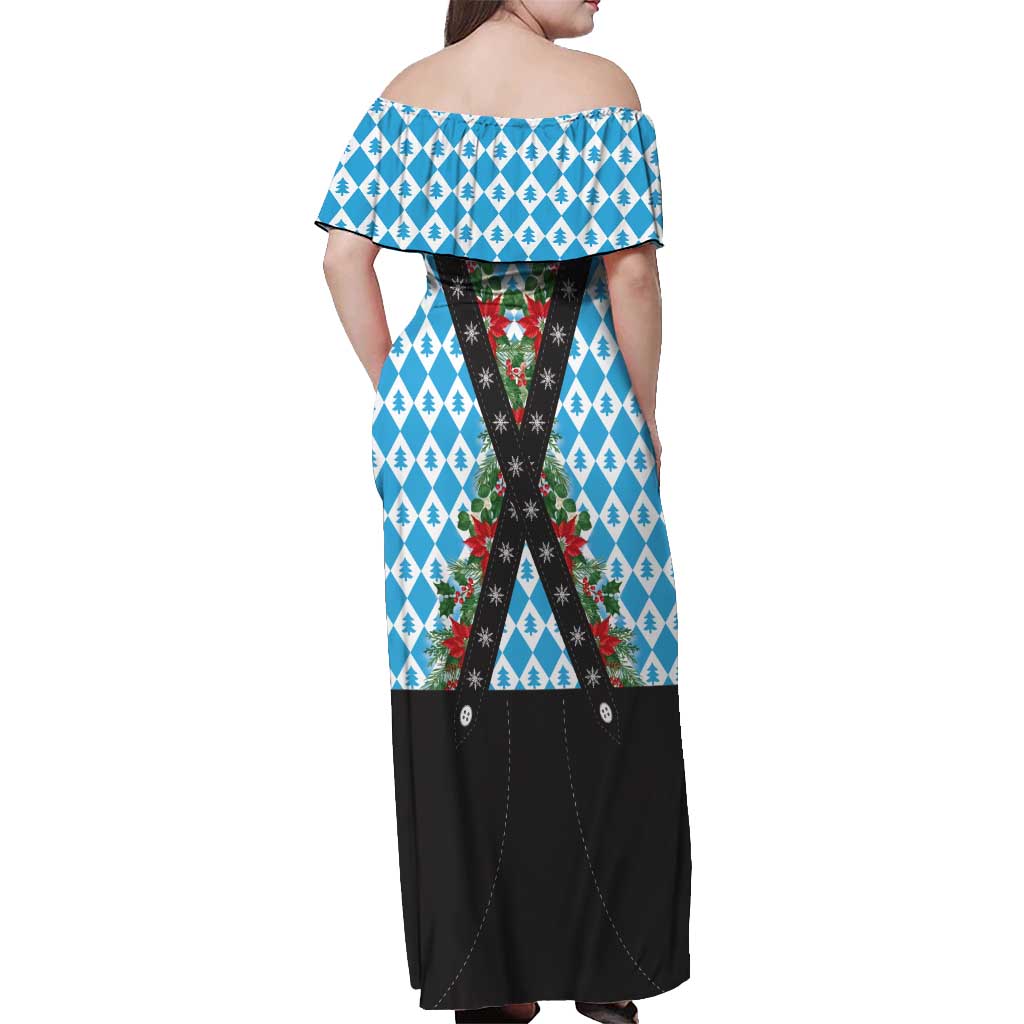 German Christmas Off Shoulder Maxi Dress Lederhosen Weihnachten Style with Bavaria Pattern - Wonder Print Shop