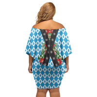 German Christmas Off Shoulder Short Dress Lederhosen Weihnachten Style with Bavaria Pattern - Wonder Print Shop