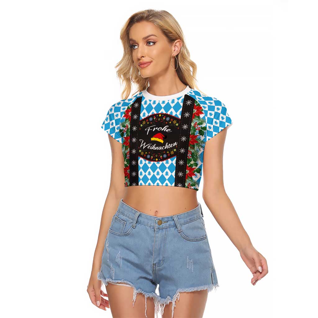 German Christmas Raglan Cropped T Shirt Lederhosen Weihnachten Style with Bavaria Pattern - Wonder Print Shop