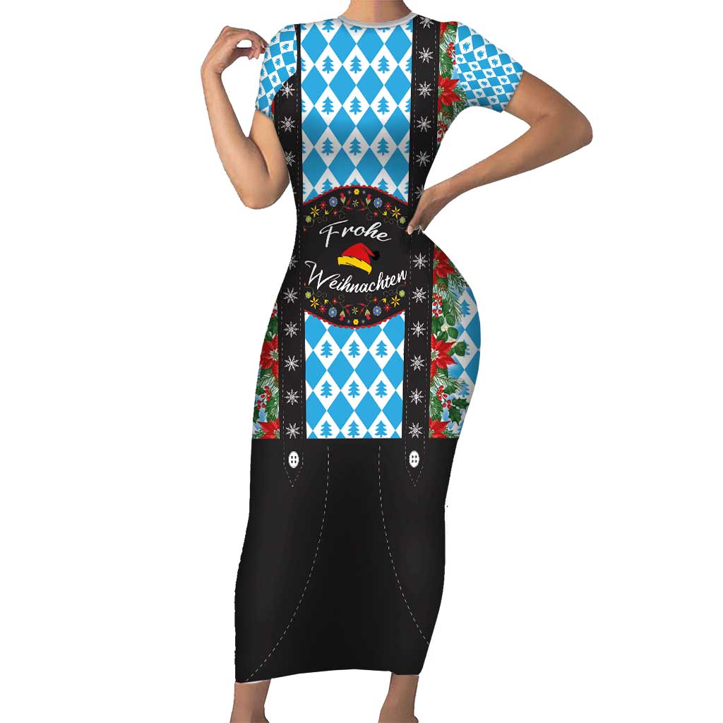 German Christmas Short Sleeve Bodycon Dress Lederhosen Weihnachten Style with Bavaria Pattern - Wonder Print Shop