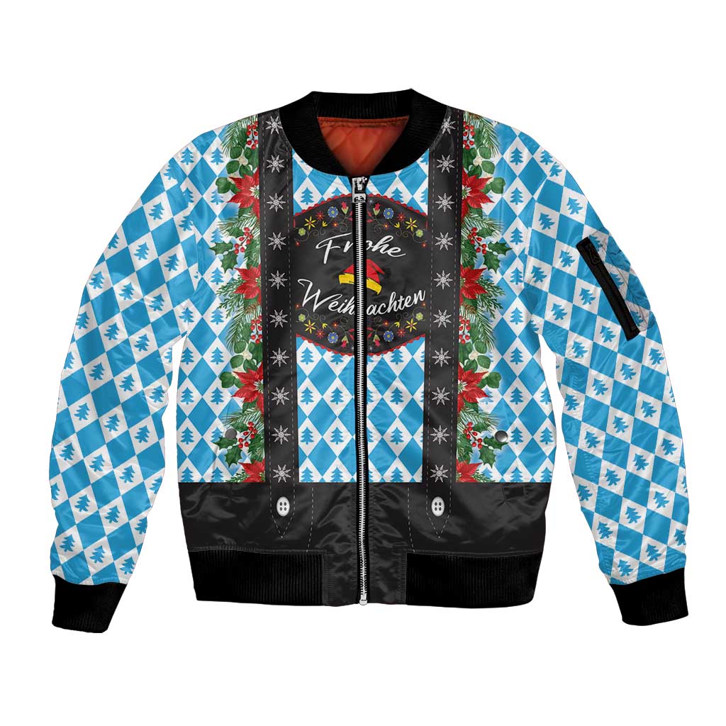 German Christmas Sleeve Zip Bomber Jacket Lederhosen Weihnachten Style with Bavaria Pattern - Wonder Print Shop