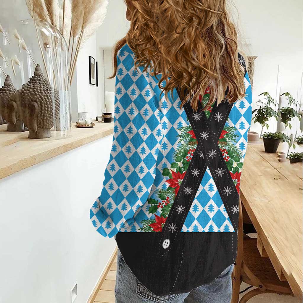 German Christmas Women Casual Shirt Lederhosen Weihnachten Style with Bavaria Pattern - Wonder Print Shop
