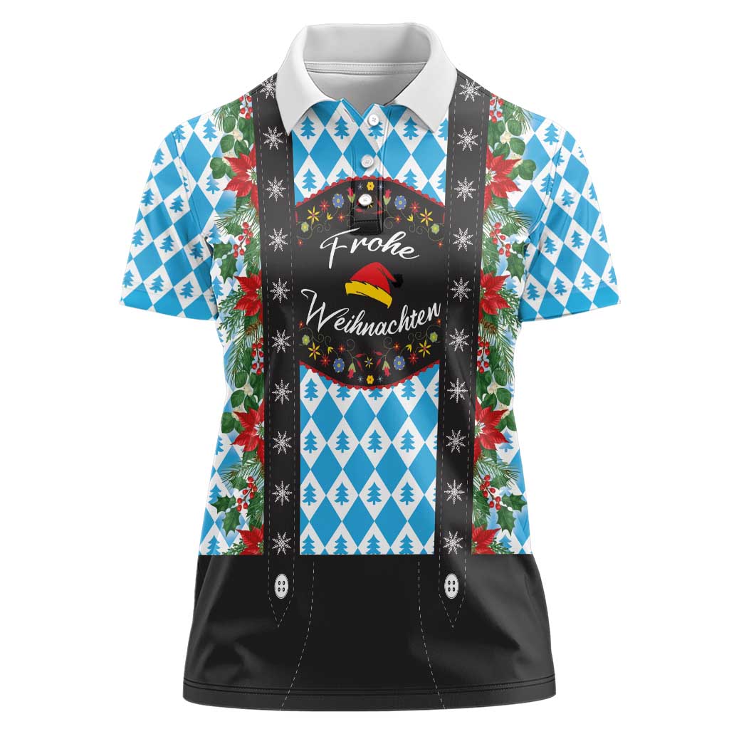 German Christmas Women Polo Shirt Lederhosen Weihnachten Style with Bavaria Pattern - Wonder Print Shop