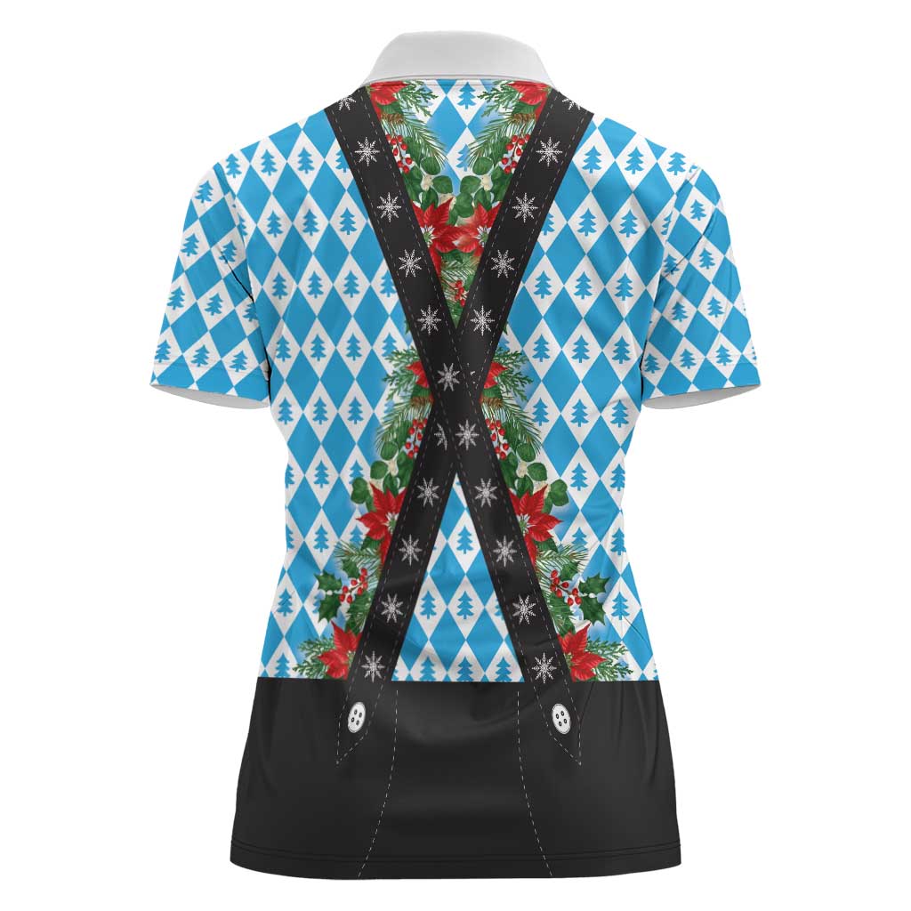 German Christmas Women Polo Shirt Lederhosen Weihnachten Style with Bavaria Pattern - Wonder Print Shop