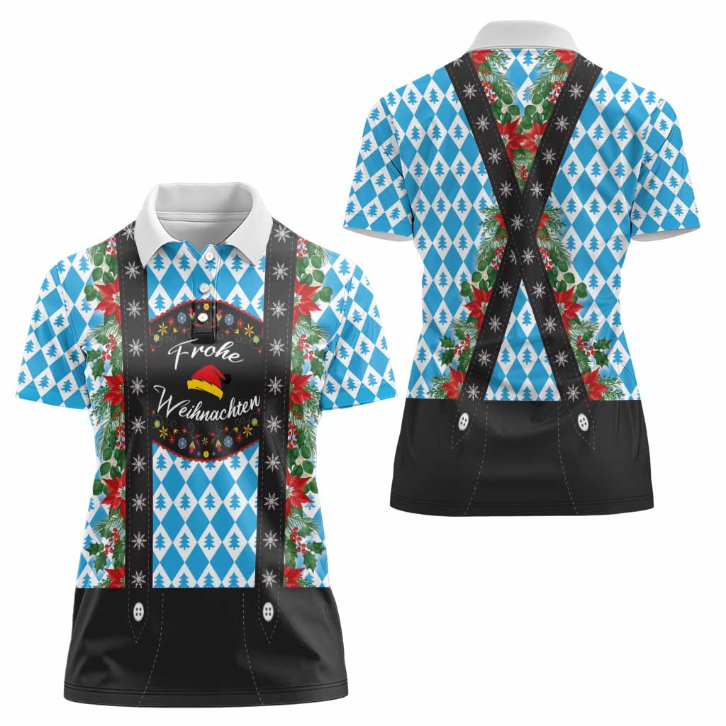 German Christmas Women Polo Shirt Lederhosen Weihnachten Style with Bavaria Pattern - Wonder Print Shop