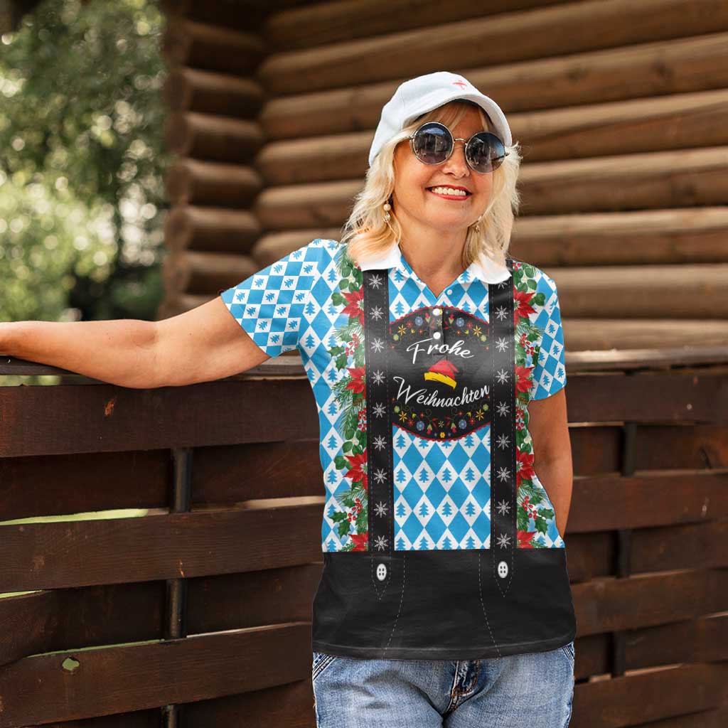 German Christmas Women Polo Shirt Lederhosen Weihnachten Style with Bavaria Pattern - Wonder Print Shop