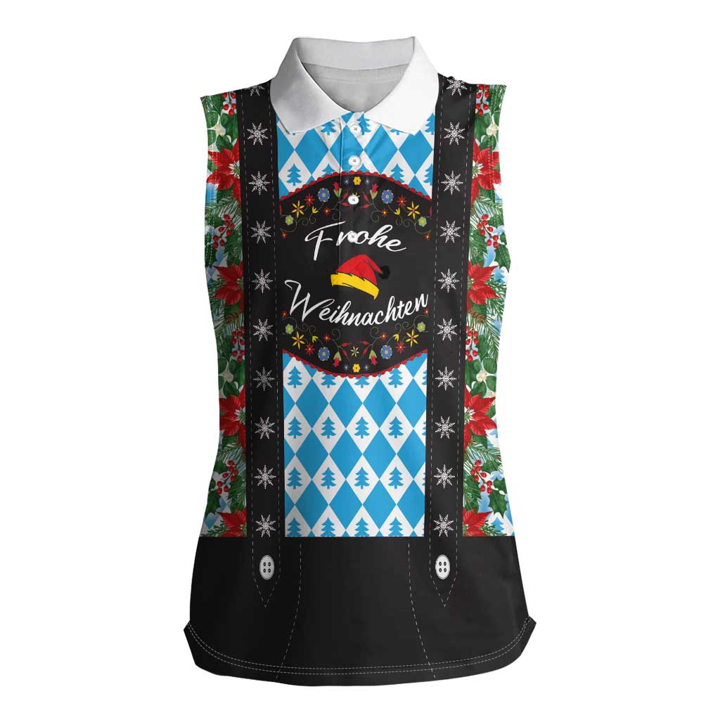 German Christmas Women Sleeveless Polo Shirt Lederhosen Weihnachten Style with Bavaria Pattern - Wonder Print Shop