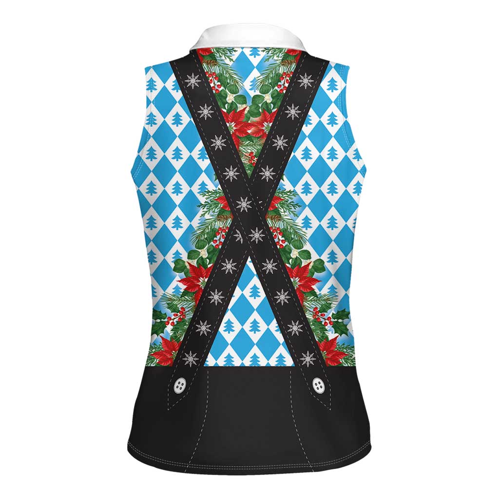German Christmas Women Sleeveless Polo Shirt Lederhosen Weihnachten Style with Bavaria Pattern - Wonder Print Shop
