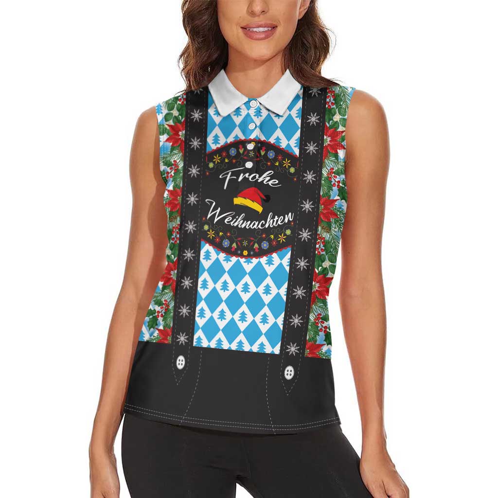 German Christmas Women Sleeveless Polo Shirt Lederhosen Weihnachten Style with Bavaria Pattern - Wonder Print Shop
