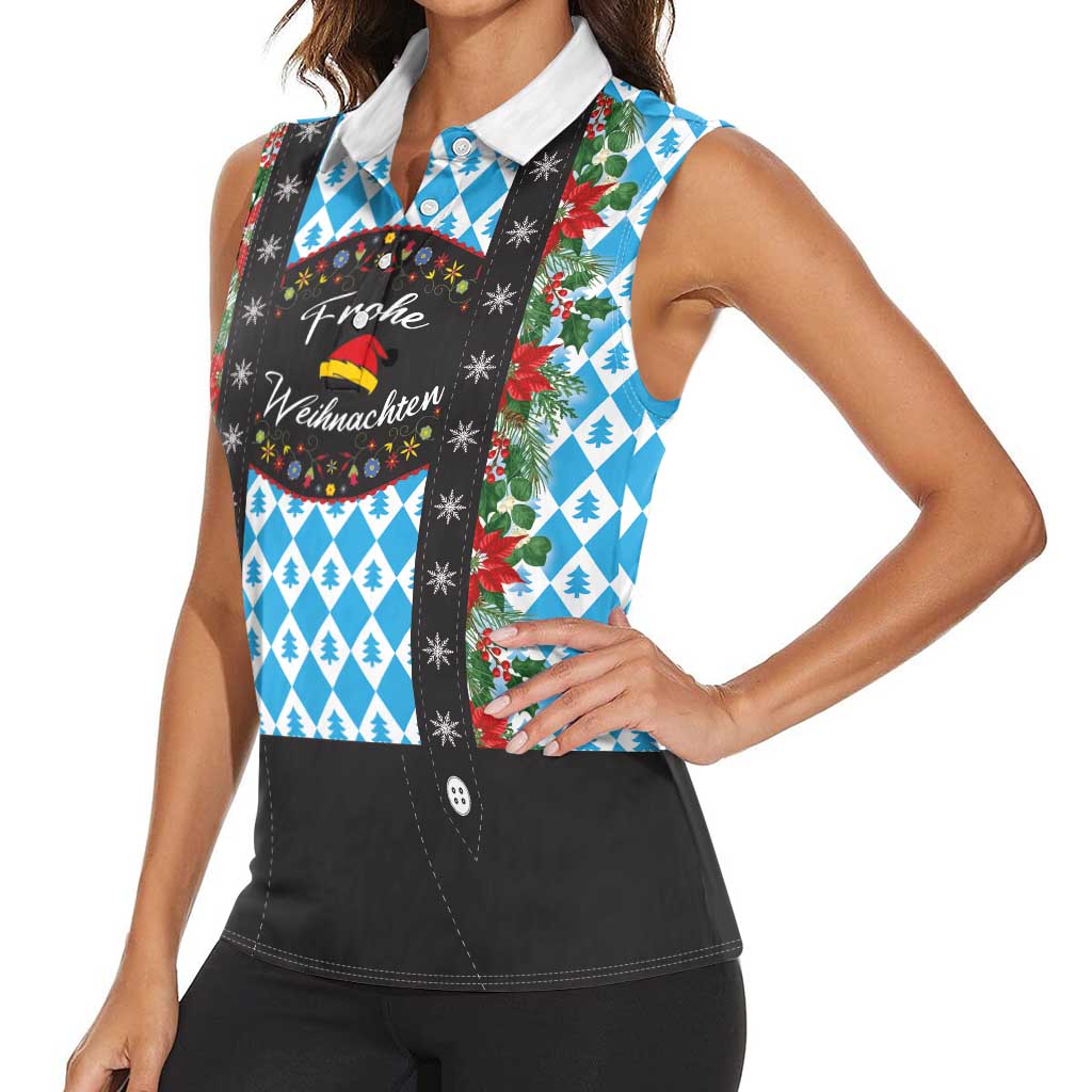 German Christmas Women Sleeveless Polo Shirt Lederhosen Weihnachten Style with Bavaria Pattern - Wonder Print Shop