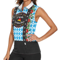 German Christmas Women Sleeveless Polo Shirt Lederhosen Weihnachten Style with Bavaria Pattern - Wonder Print Shop