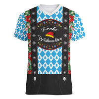 German Christmas Women V-Neck T-Shirt Lederhosen Weihnachten Style with Bavaria Pattern - Wonder Print Shop