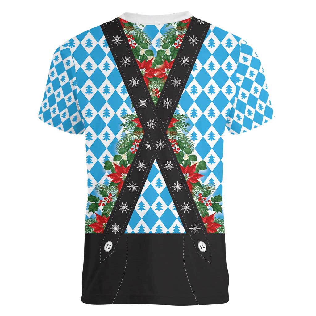 German Christmas Women V-Neck T-Shirt Lederhosen Weihnachten Style with Bavaria Pattern - Wonder Print Shop