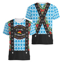 German Christmas Women V-Neck T-Shirt Lederhosen Weihnachten Style with Bavaria Pattern - Wonder Print Shop