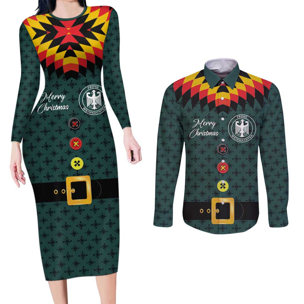 Custom German Christmas Couples Matching Long Sleeve Bodycon Dress and Long Sleeve Button Shirt German Football Jersey mix Santa Suit Style - Wonder Print Shop