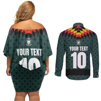 Custom German Christmas Couples Matching Off Shoulder Short Dress and Long Sleeve Button Shirt German Football Jersey mix Santa Suit Style - Wonder Print Shop