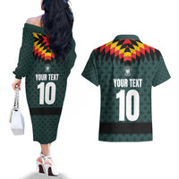 Custom German Christmas Couples Matching Off The Shoulder Long Sleeve Dress and Hawaiian Shirt German Football Jersey mix Santa Suit Style - Wonder Print Shop