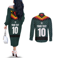 Custom German Christmas Couples Matching Off The Shoulder Long Sleeve Dress and Long Sleeve Button Shirt German Football Jersey mix Santa Suit Style